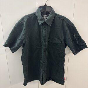 Vtg Stussy Worldwide Men’s Medium Short Sleeve Button Up Shirt Dark Green Shirt